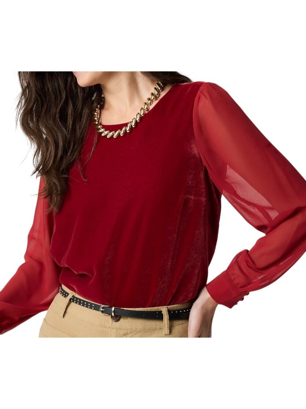 J Crew Puff Sleeve Velvet Top~Size Med~Red Sheer Long Sleeve Blouse NWT L6 33